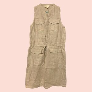 NWOT Michael Kors 100% Linen Sleeveless Dress with Pockets + Drawstring Waist